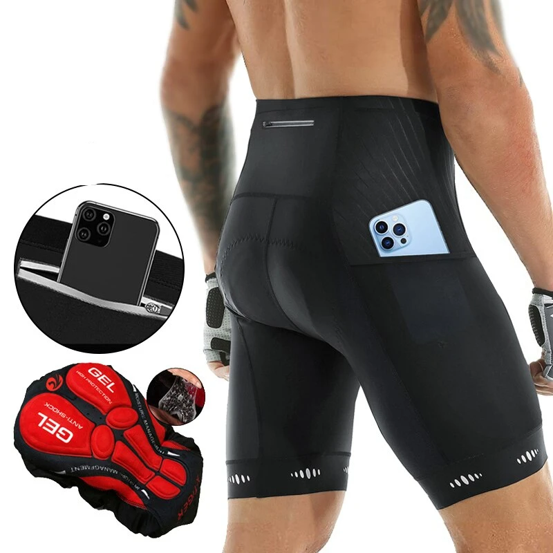 Men Cycling Shorts with Back Pocket Gel Padded Bike Shorts for Men Mountain Road Biking Riding Half Pants Tights