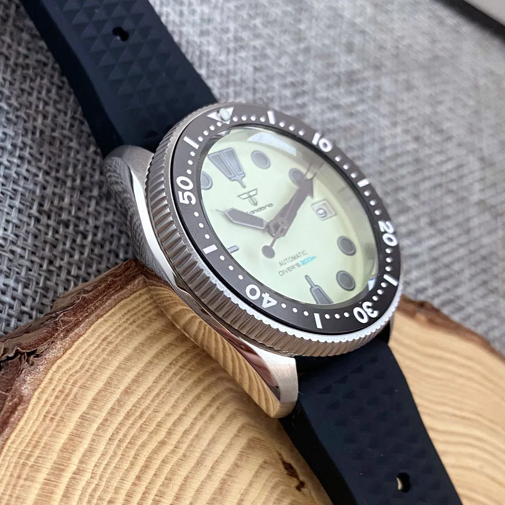 Tandorio 37mm SKX montre de plongée NH36 mécanique hommes montres plein vert cadran lumineux Date de la semaine 200m étanche 3.8 couronne