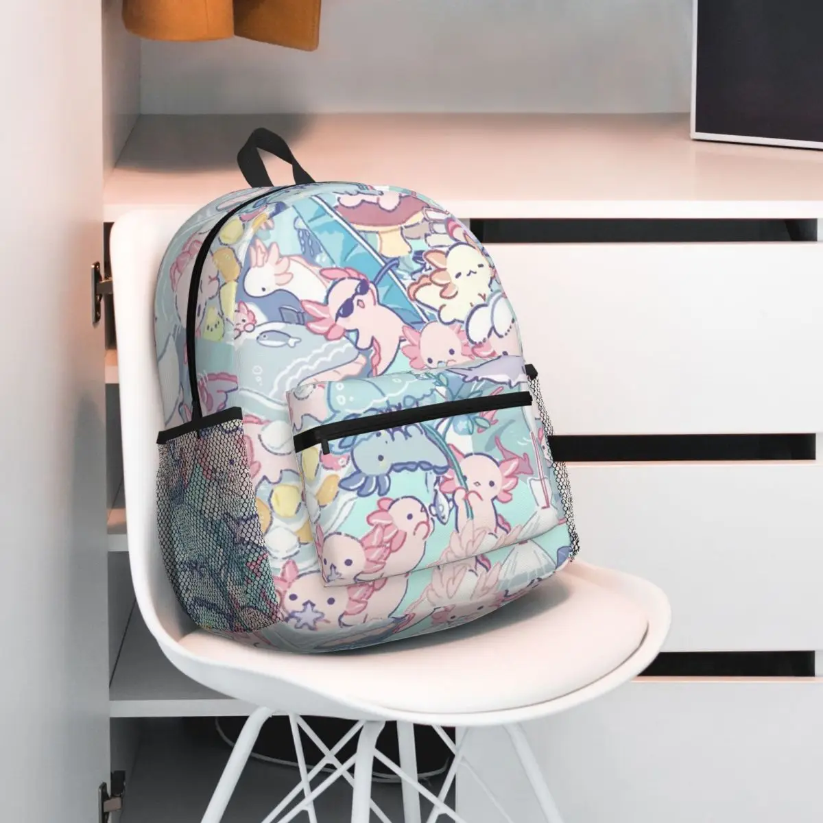 

Kawaii Axolotl Pattern Lilac Backpack Student BookBag Kids School Bag Laptop Shoulder Bags for Men Women