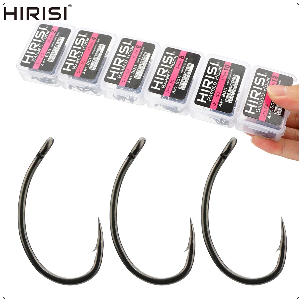 Hirisi 200 Stück Karpfenangelhaken Beschichtete Hochkarbon-Edelstahl Widerhaken-Set mit Original-Einzelhandelsverpackung 8011 – Detail 1