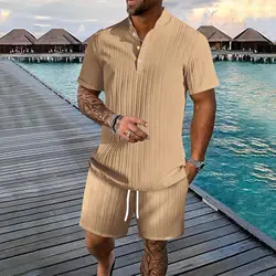 Men's Suit Summer New Men's Short-Sleeved Polo Shirt Casual Sports Shorts Two-Piece Beach Suit Loose Style Men