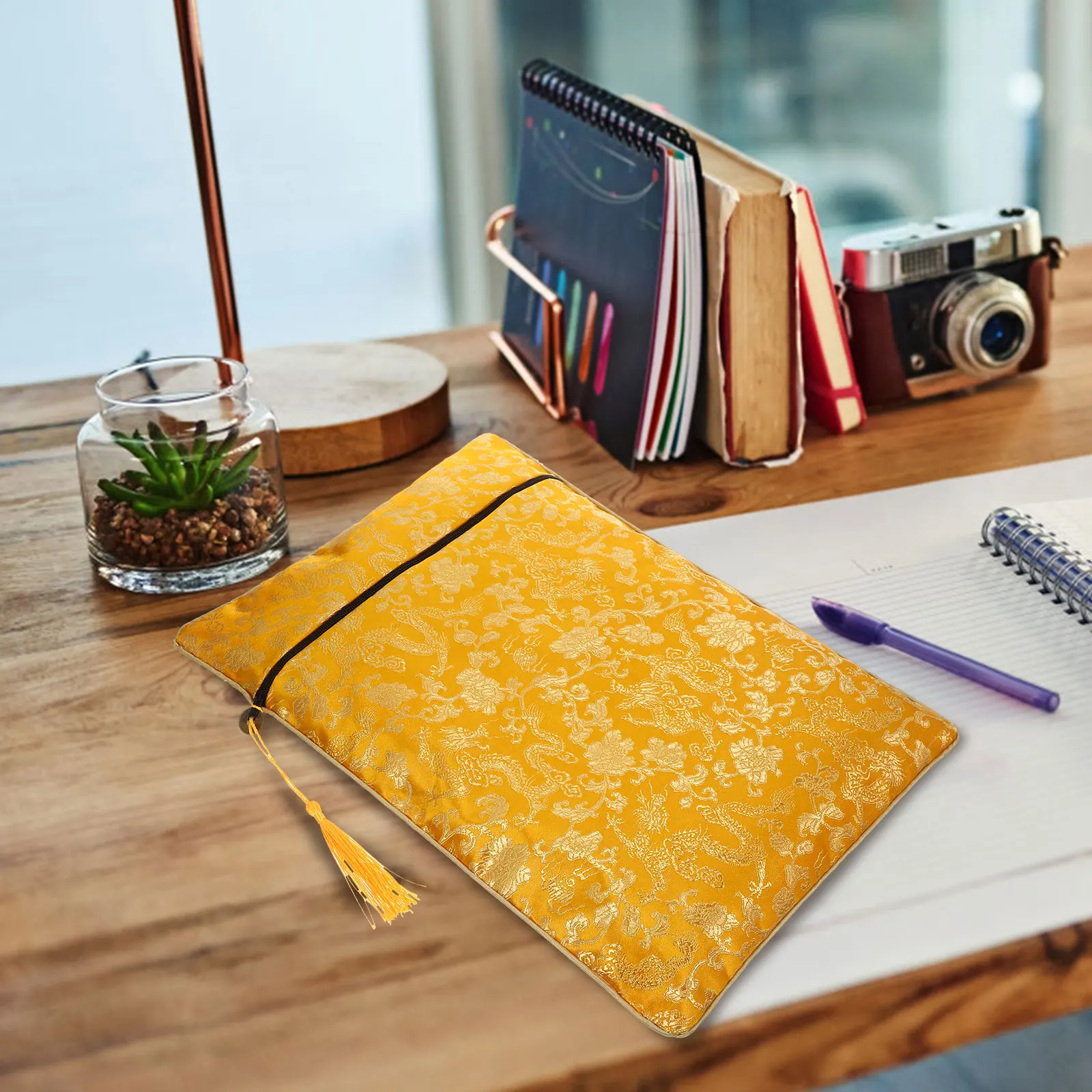 

Book Storage Bag 24x34cm Large Capacity Notebook Pouch Zipper Design Stationery Bag Pen Case Reusable