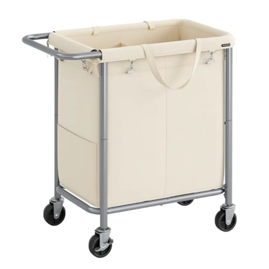 

Laundry Basket with Wheels, 2-Section Rolling Laundry Hamper, 37 Gallons 140 L,Removable Liner, Steel Frame with Handle, 27.2 x