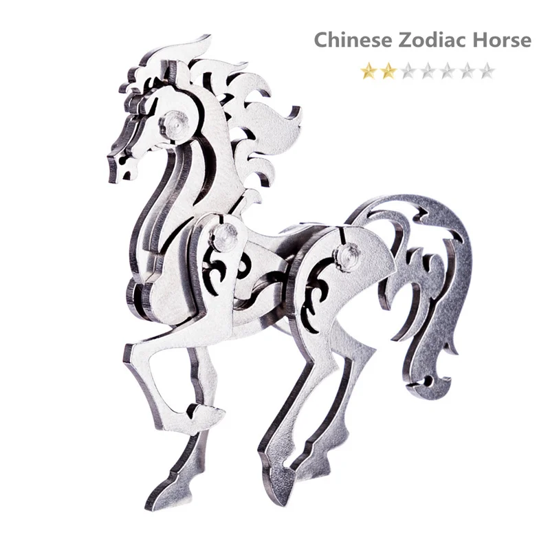 3D Metal Chinese Zodiac Horse Model Puzzle Kits DIY Detachable Stainless Steel Warcraft Crafts Jigsaw Toys Gifts For Children