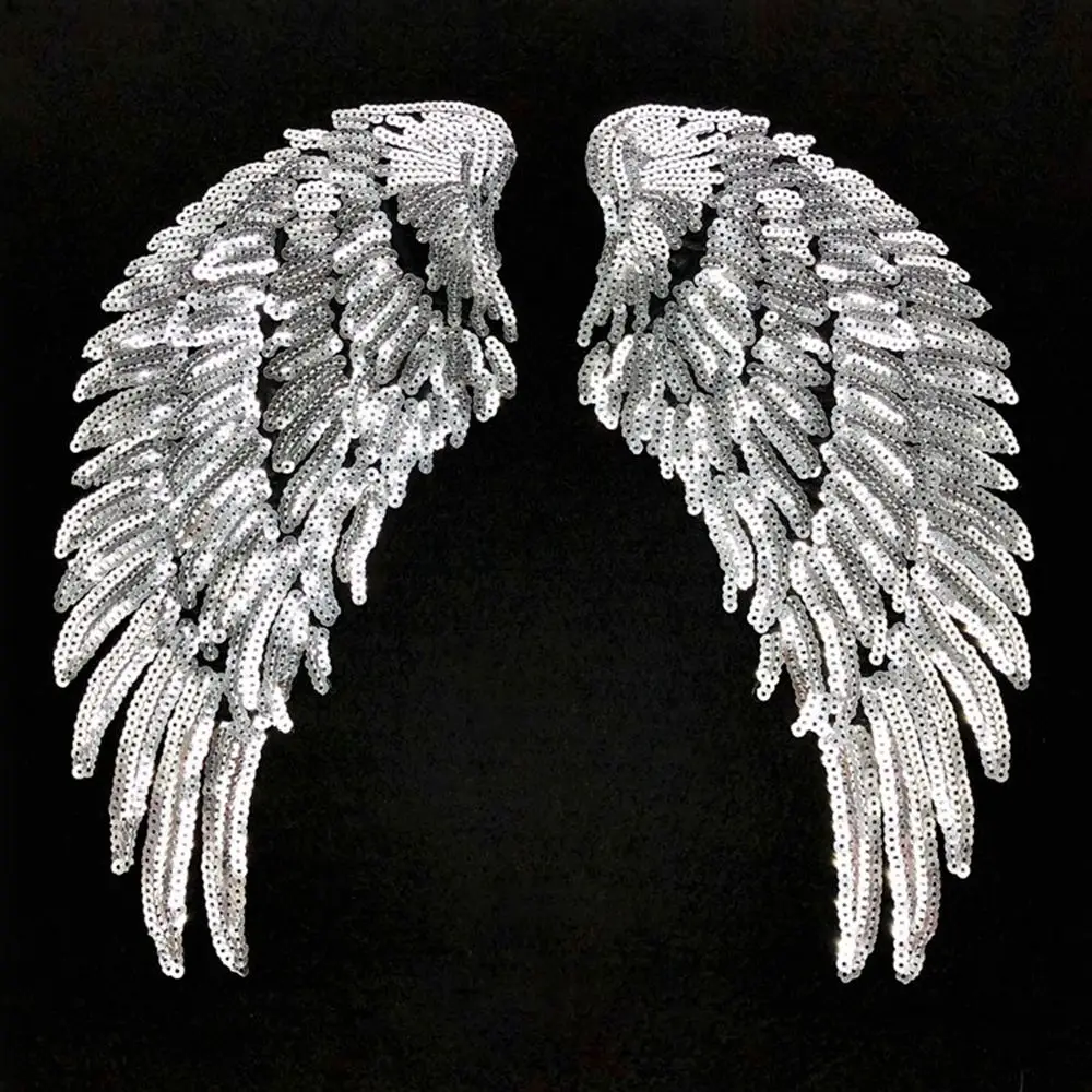 1/2PCS Sequin Feather Angel Wings Patches Clothes Iron Sequined Dress Jeans Shirt DIY Appliques Decoration Sewing Accessories