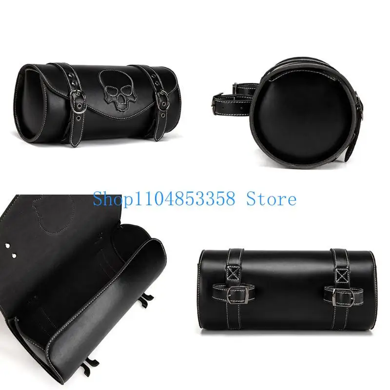 

652F Skull Pattern PU Storage Motorbike Tool Bag Motorcycle Front Bag Front Fork Handlebar Bag Bar Bag Saddlebag