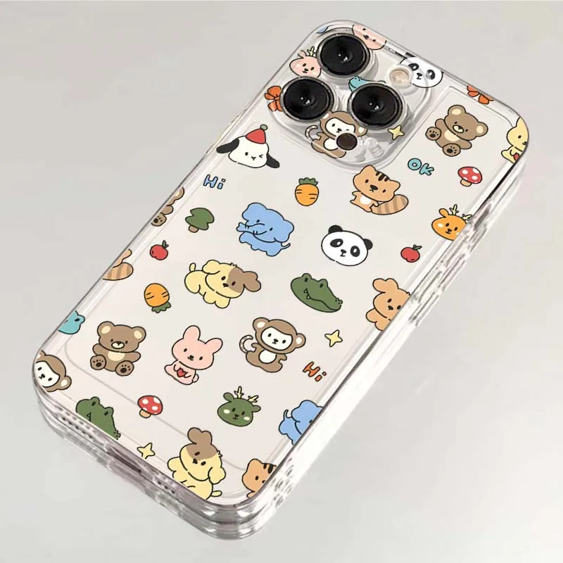 Cartoon Animals Cute Art For Apple iPhone 17 16e 16 15 14 13 12 11 Pro Max Plus Mini TPU Soft Transparent Phone Case