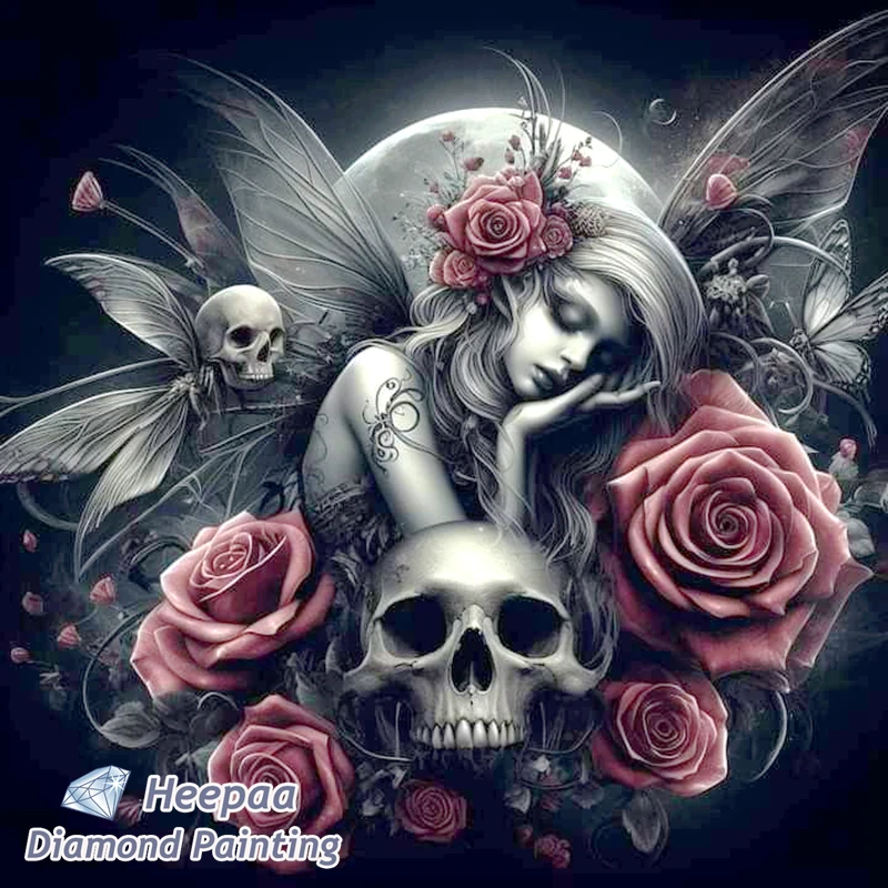 Gothic Halloween Witch Woman 5d Diamond Painting Art Rose Flowers Skull Girl Cross Stitch Handmade Embroidery Home Decor Gift