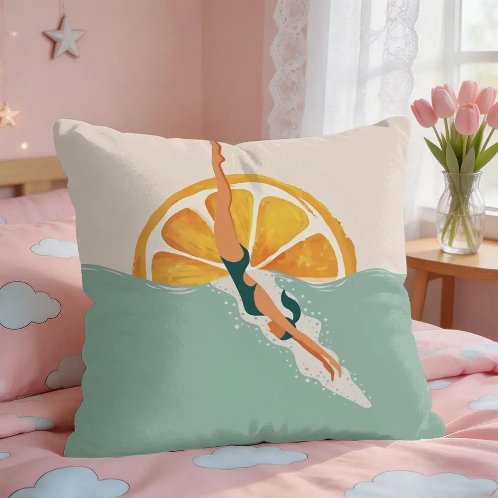 Summer Surfing Ins Art Cushion Cover Square Short Plush Pillow Case Living Room Sofa Home Decor Funda 40X40