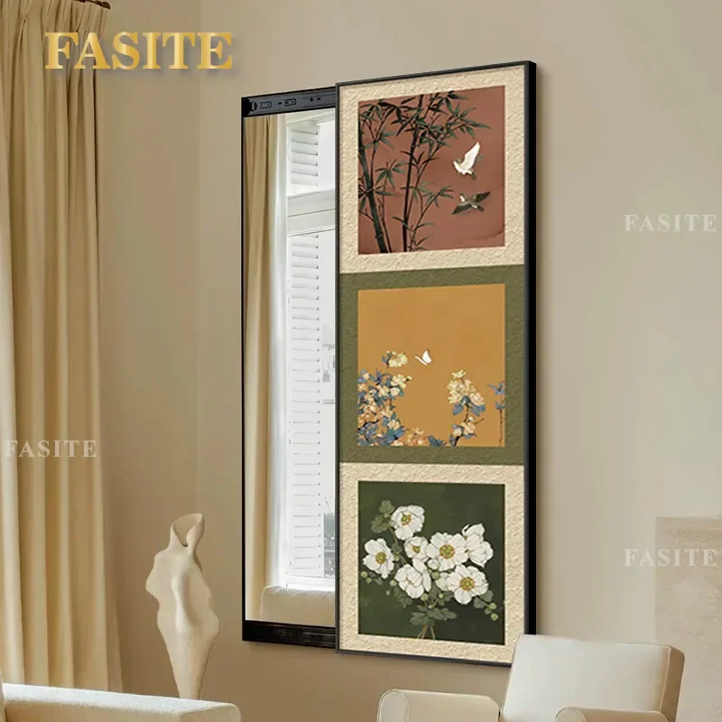 For French Retro Hidden Full Length Mirror Push Pull Sliding Door Invisible Wall Mural Space Saving Decor for Bedroom Living