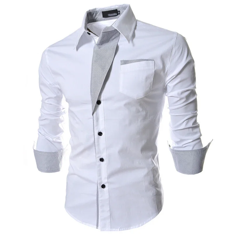 Camisas a rayas para hombre, Camisa ajustada de negocios de manga larga para hombre, ropa Social en blanco y negro, Camisa Masculina Vetement Homme 2024