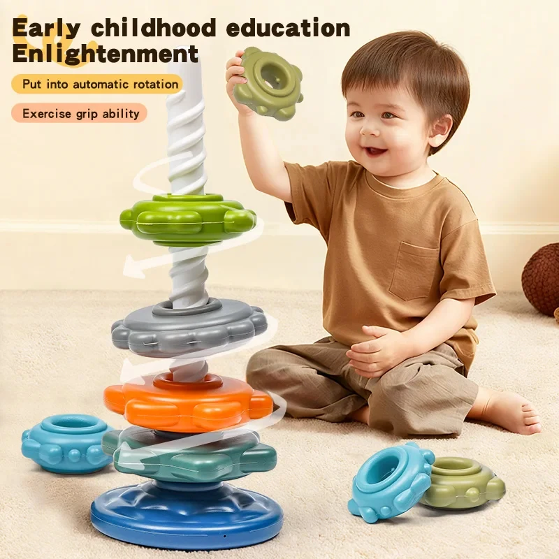 Rainbow Twist and Stack Colorful Nesting Rings 1-3 Year Old Baby and Toddler Twist Tower Early Education Educational Toys