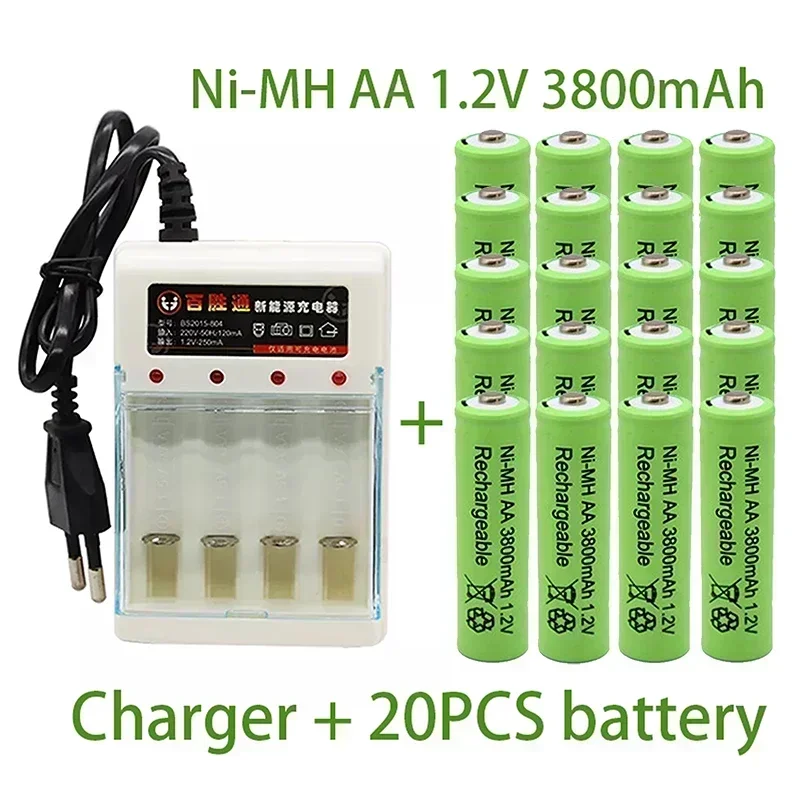 New AA 1.2V 3800mAh battery Ni-MH rechargeable battery for Toy Remote control Rechargeable Batteries AA 1.2V battery+Charger