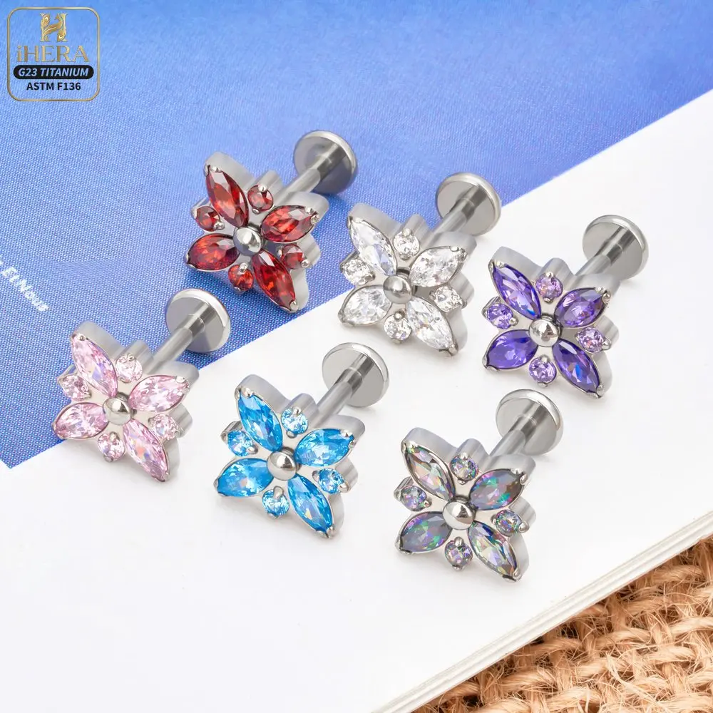 ASTM F136 Titanium Sparkly CZ Cluster Ear Piercing Jewelry Lot Flat Back Stud Helix Tragus Conch Nostril Cartilage Earrings