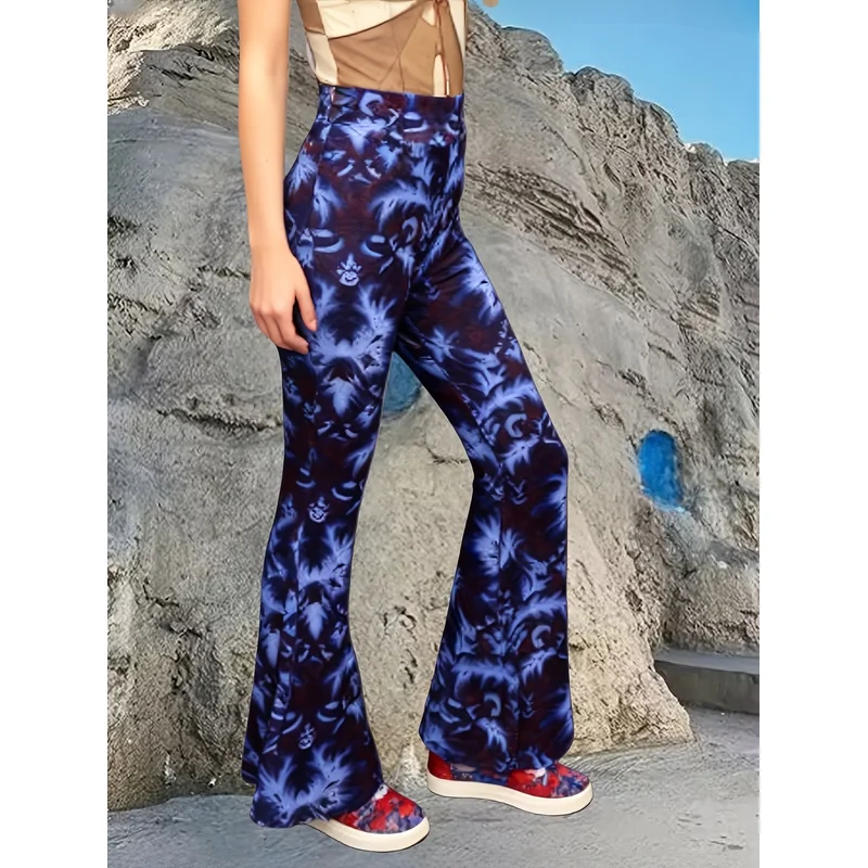 Printed flared pants for teenagers aged 7-16, suitable for daily street casual wear, suitable for all seasons