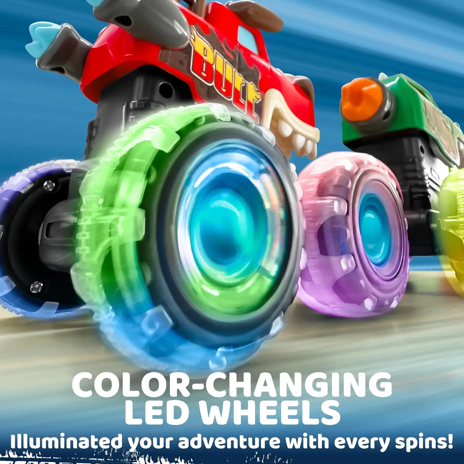 JOYFY 3 Pack Monster Truck Toy Motion Activated Light-Up Cars Press & Go Cars for Boys Girls Birthday Christmas Gifts view 2