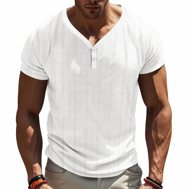 Summer T-shirt Men's Short-sleeved Imitation Hemp Bamboo Joint Loose Breathable Casual Henry Shirt Top