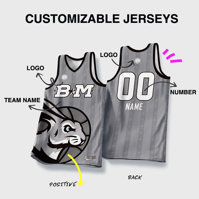 BASKETMAN Basketball Jerseys For Men Sublimation Printed Animal Rabbit Pattern Custom Name Number Logo Shirts Training Tops Male