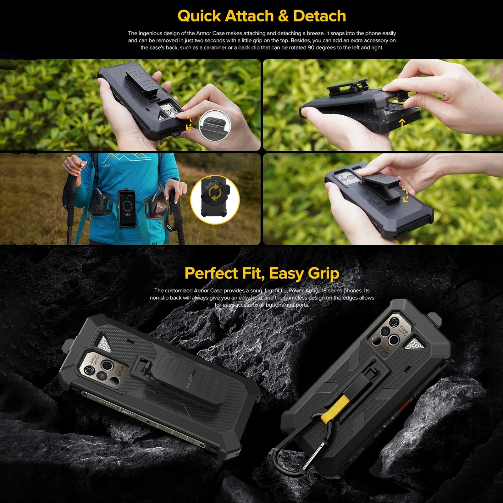 Ulefone Power Armor 18 Ultra / 18T / 18T Ultra Back Clip Phone Case with Carabiner TPU + PC Case Protective Case Back Cover