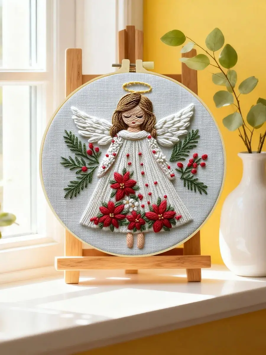 1 Stück 20X20CM/15X15CM 7,87/6,3 Zoll Engel-Stickerei-Starter-Kit DIY-Kit DIY-Stickerei-Set Handarbeiten Nähkunst Malerei – Detail 6