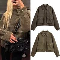 NERHEFZ, cazadora informal de gamuza para mujer, solapa holgada con cremallera, bolsillos de manga larga, abrigos para mujer, prendas de vestir para ir al trabajo de otoño 2025