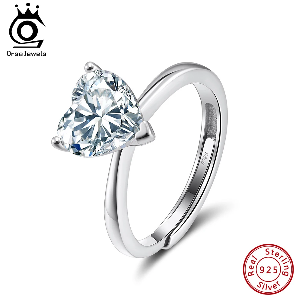 

ORSA JEWELS Стерлинговое серебро 925 пробы 1-4 карата Сверкающее кольцо с муассанитом в форме сердца D VVS1 Лабораторный бриллиант Высококачественные ювелирные изделия SMOR06