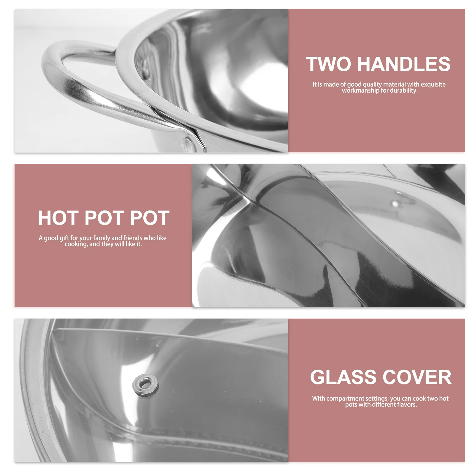 

1Set Thickened Stainless Steel Two-Flavor Hot Pot Dual Compartment Cooking Pot Household Kitchenware Practical Soup