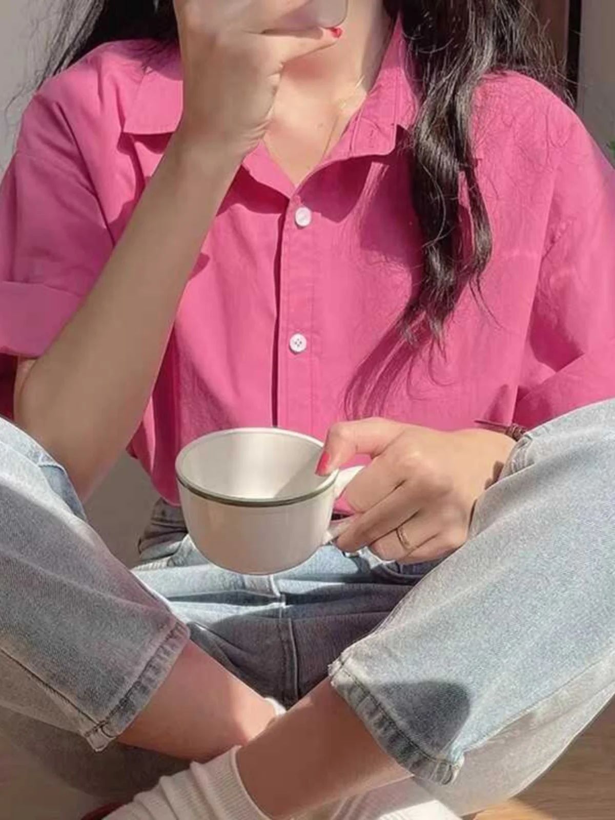 

Рубашка с короткими рукавами цвета макарон, женская повседневная универсальная рубашка свободного кроя, летняя рубашка прямого кроя для повседневной носки, рубашка прямого кроя