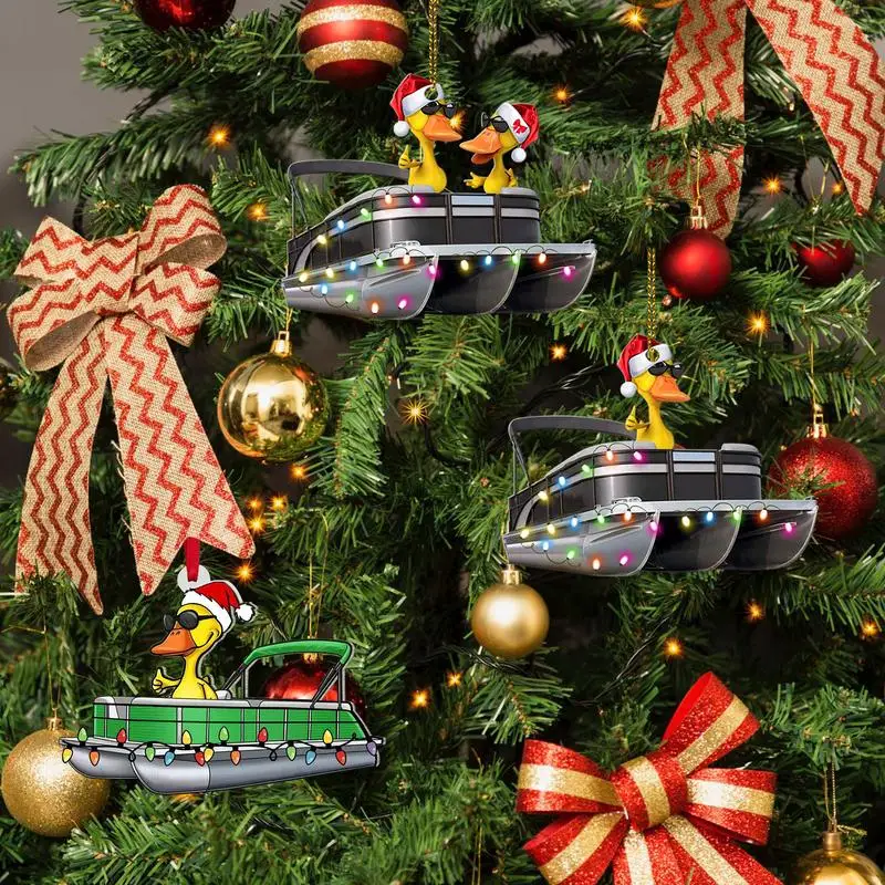 Christmas Tree Ornament Funny Duck Pontoon Boat Hanging Ornament for Home Holiday Party