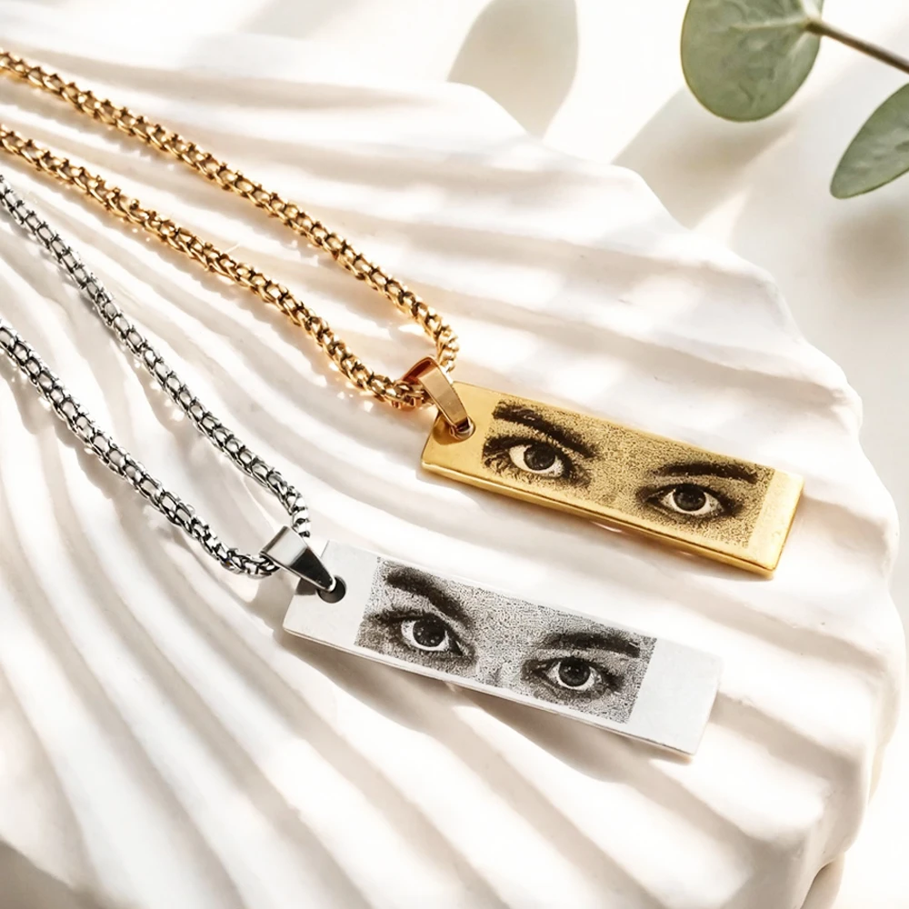 Personalisierte Augen-Foto-Halskette aus Edelstahl mit Anhänger und Kette für Männer und Frauen, Geburtstagsschmuck, individueller Augenbild-Schmuck, Geschenk