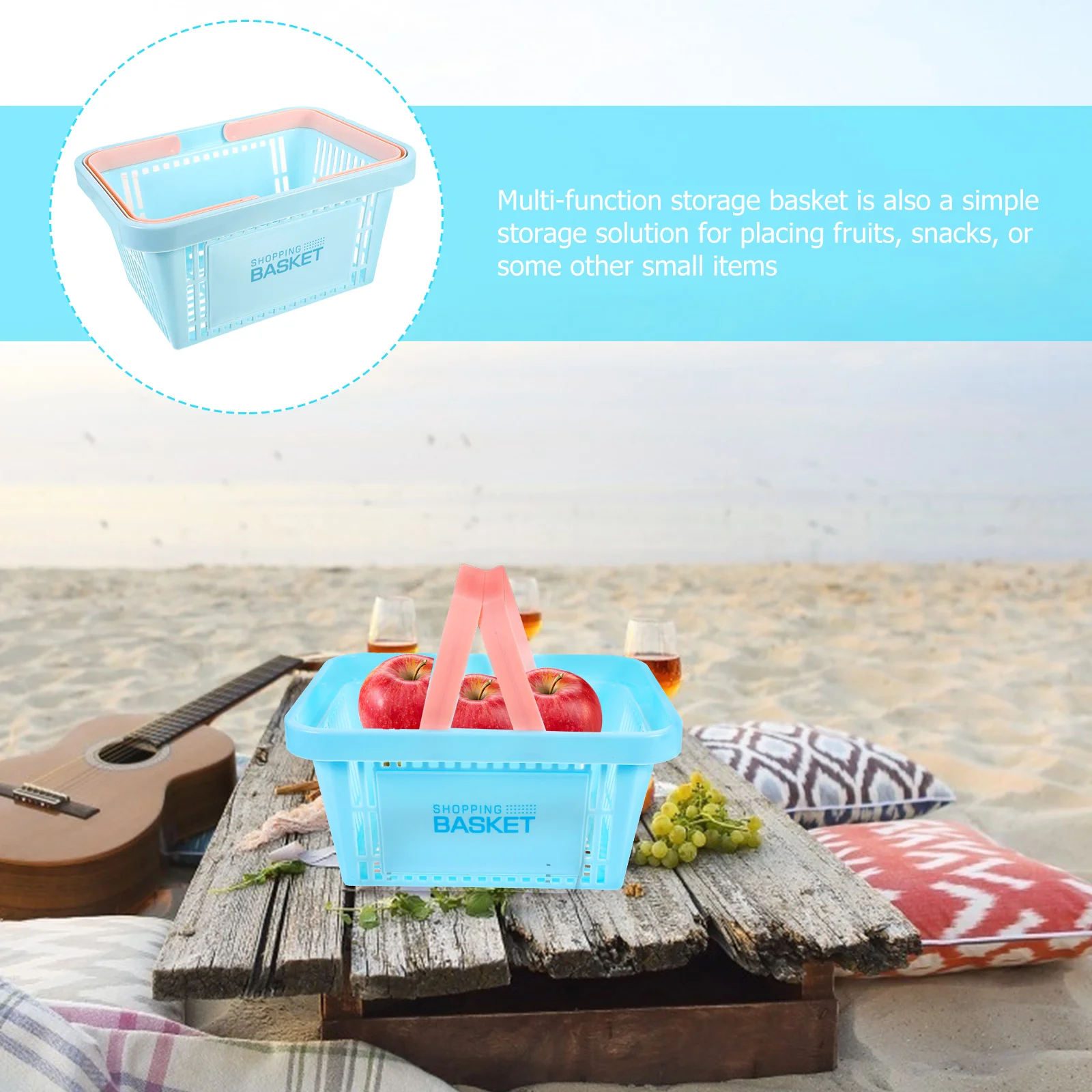 

1pcs Storage Baskets Large Handle Vegetable Fruit Kitchen Toy Organizing Portable Shopping Market Smooth PP