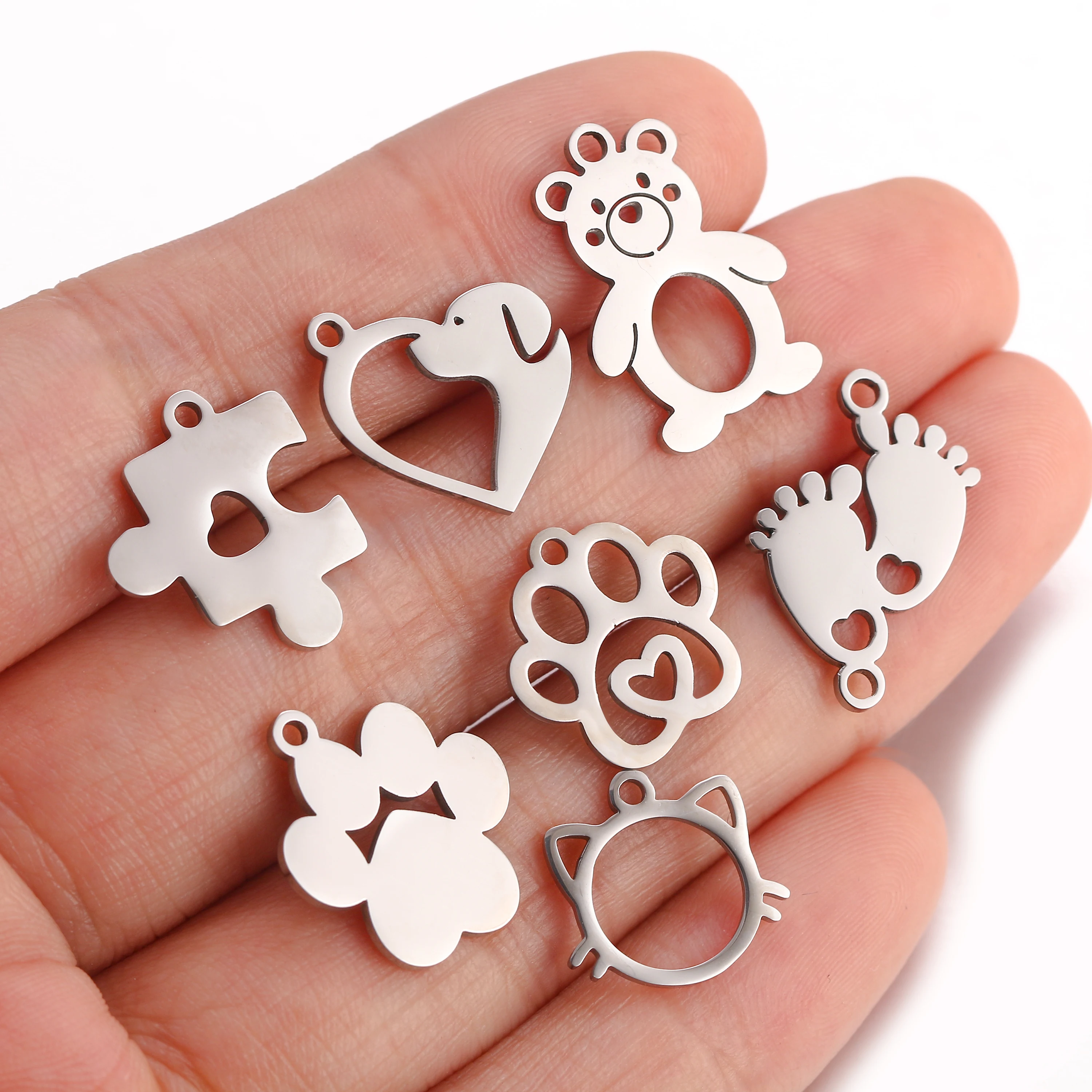 5Pcs/Lot Animal Theme Charms Cat Paw/Love Heart Dog Claw/ Horseshoe Stainless Steel Pendants DIY Crafts Jewelry Making Supplies