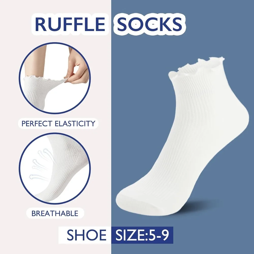Hstyle 6 Pairs of Ruffle Socks Women, Cute Ruffle Ankle Socks