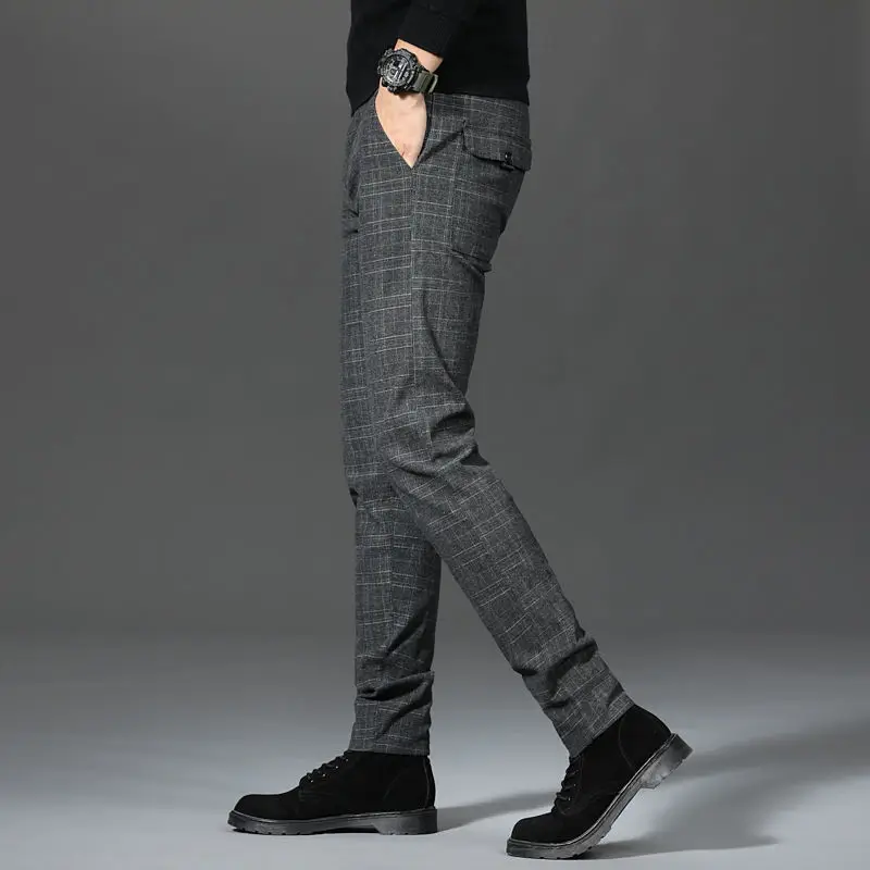 Celana Panjang Kasual Musim Semi dan Musim Panas Celana Trendi Gaya Korea Celana Bergaris Kotak-kotak Serbaguna Slim Fit Lurus