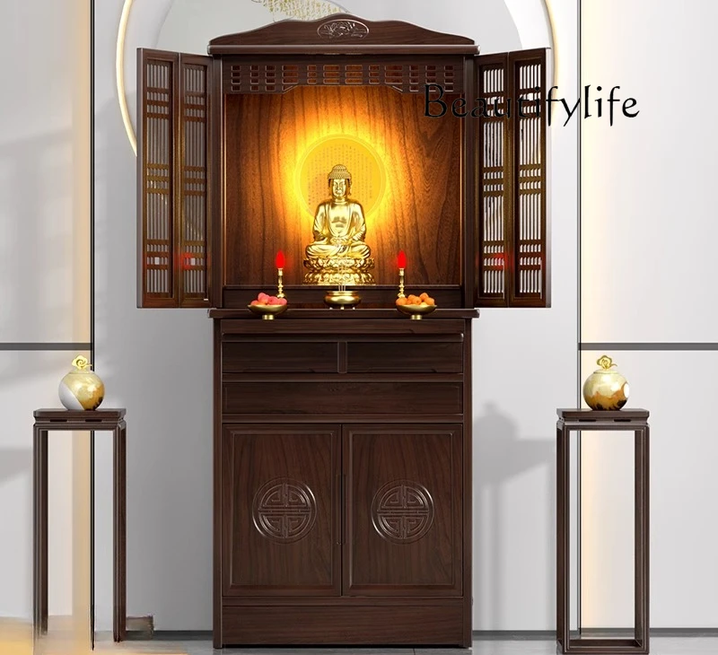 

New Chinese solid wood with door vertical cabinet for household use shrine Buddhist cabinet for use