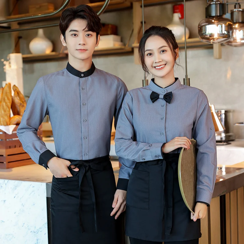 Fast Food Restaurant Server Uniform Langarm Western Restaurant Coffee Shop Steakhouse Burger Cake Shop Mitarbeiter Shirt für Wo