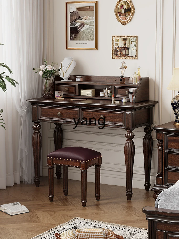 

lmm American Style Bedroom Black Walnut Makeup Table Home Vintage Solid Wood Storage Vanity Desk