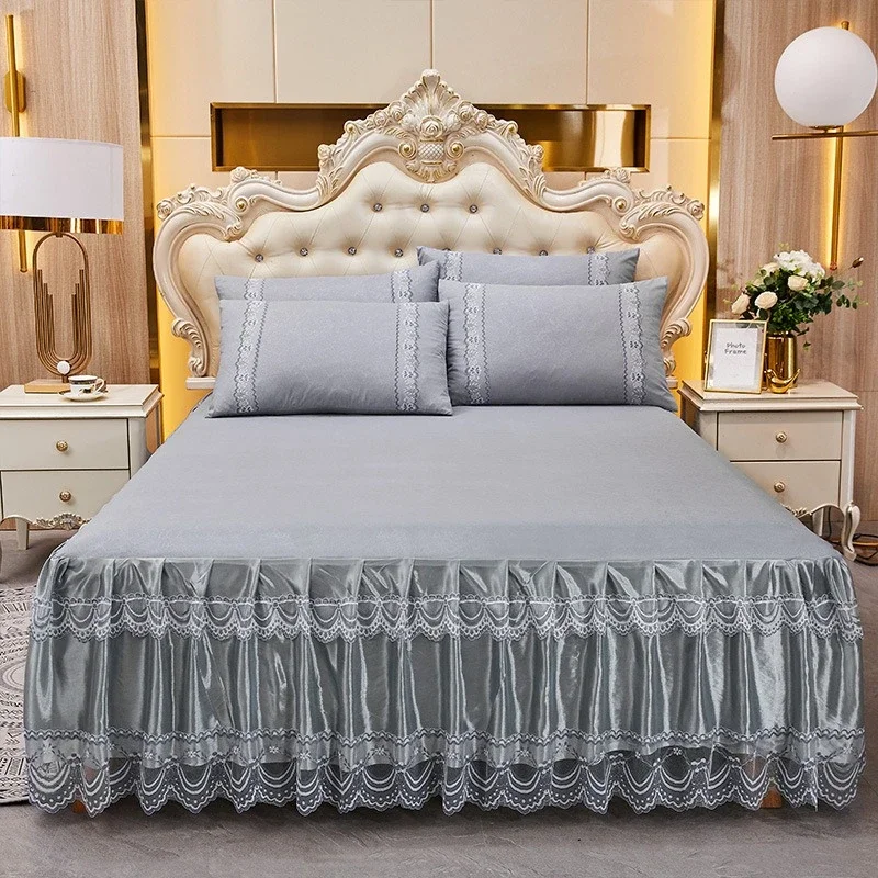Double-layer Edge Bed Apron New Simple Lace Single Piece Bed Skirt Easy To Disassemble and Wash Protective Cover Hem Height 45cm