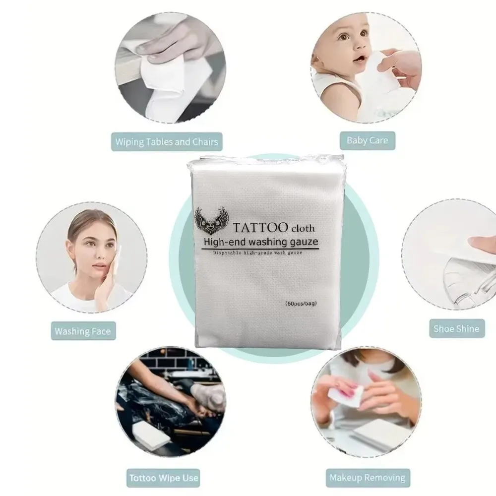

50 шт./пакет, нетканая ткань, одноразовые салфетки для татуировок, одноразовые чистящие средства, принадлежности для боди-арта, принадлежности для татуировок