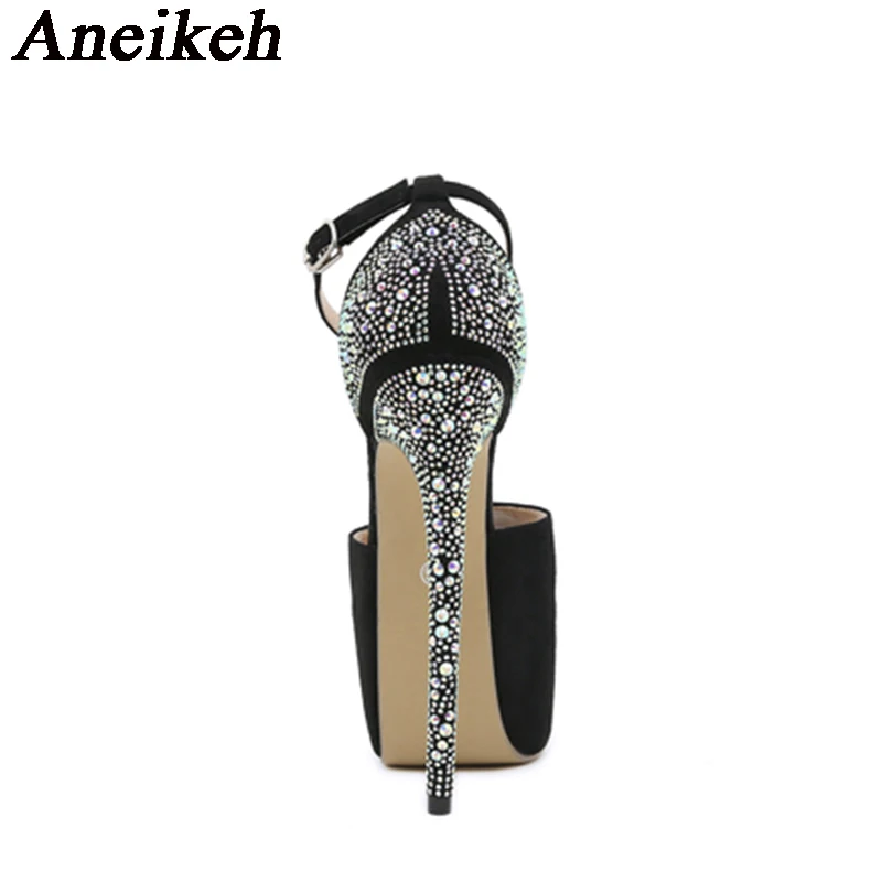 Aneikeh Roman Style Diamond Fashion Platform Pumps Comfortable 16cm High Heel Sandals Buckle Strap Ladies Party Stripper Shoes