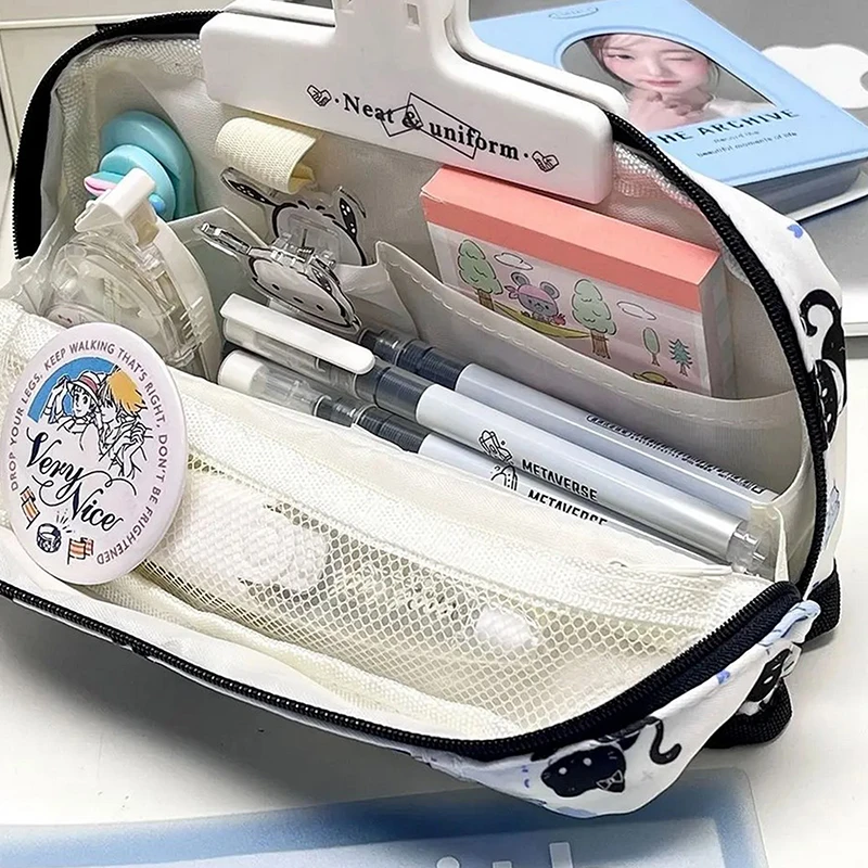 Multi-Layer Pen Bag Simple Folding/Drawstring Large Capacity Pencil Case Portable Stationery Organizer Students