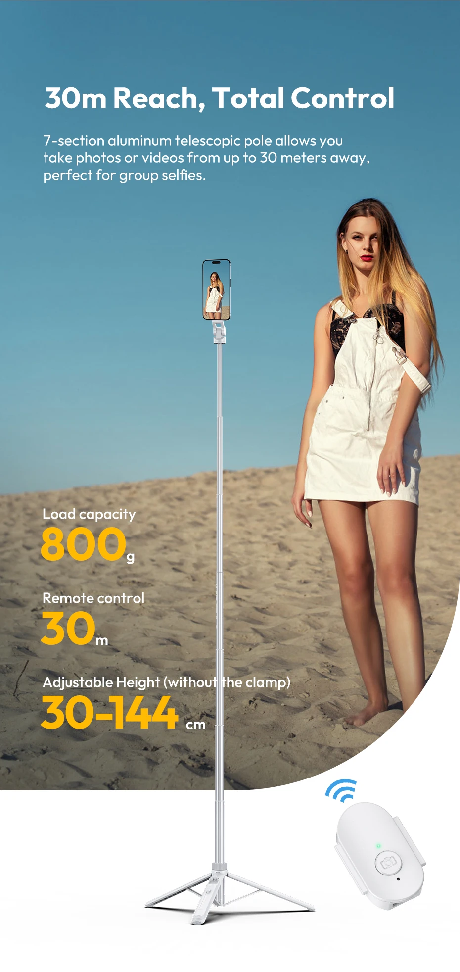 Ulanzi TT88 Overhead-Selfie-Stick 1,44 m mit MagSafe-Klemme, Fotografie-Stativ für Smartphone-Livestreaming und Vlogging mit Fernbedienung, Dual Cold Shoe, Fernbedienungslicht, Desktop-Aufnahme, Mantis-Halterung – Detail 10