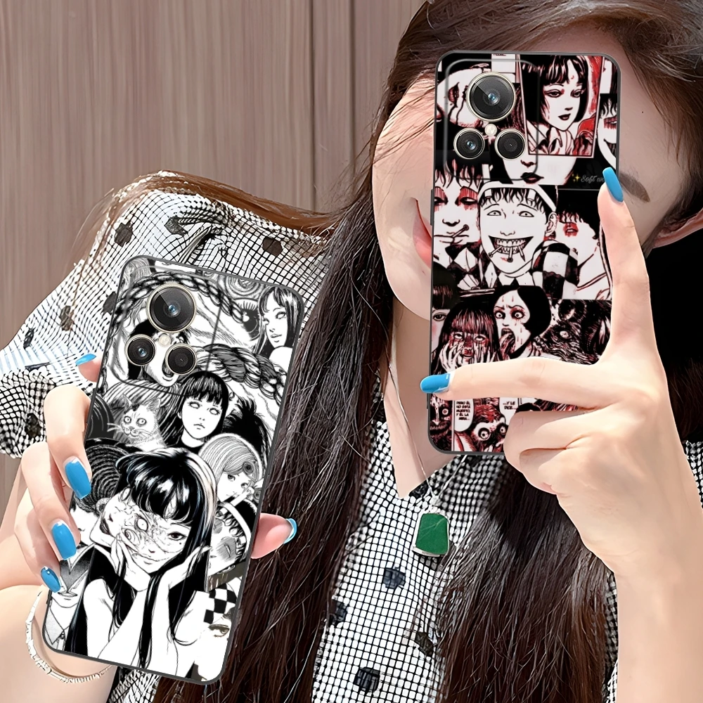 Junji Souichi Painting Mobile Cell Phone Case for Realme GT 2 9i 8i 7i Pro X50 X2 C35 C21 C20 C11 C3 Black Phone Cover Shell