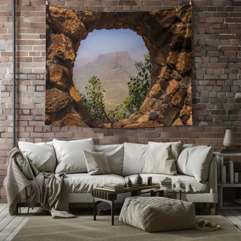 Stunning Rustic Archway Portal Landscape Tapestry Wall Hanging Mural Decor for Living Room Mountain View Art Print