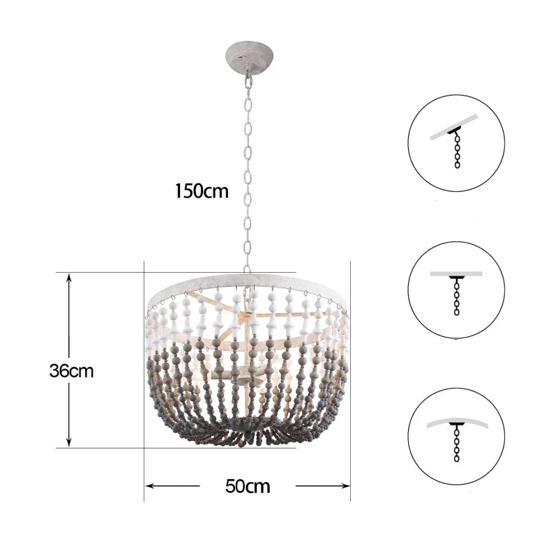 Europejska Retro Luksusowa Amerykańska Lampa Wisząca do Restauracji Hotelowej Mały Drewniany Żyrandol z Koralików z Oprawką E12 do Salonu