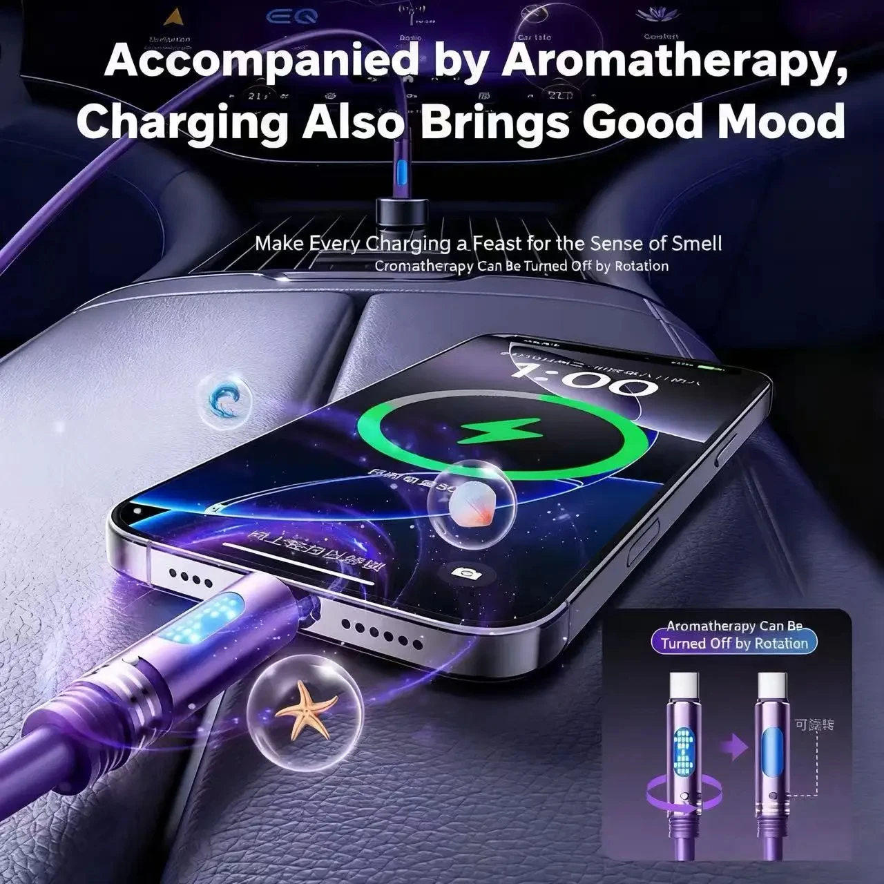 240W LED Aromatherapy USB-C to USB-C Cable Liquid Silicone Fast Charging Data Cord For iPhone 15 16 17 Pro Max Xiaomi