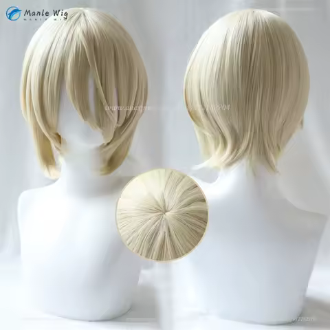 Anime Alois Trancy Cosplay Wigs Light Golden 30cm Short Wig Heat Resistant Synthetic Hair Halloween Party Wigs + Wig Cap