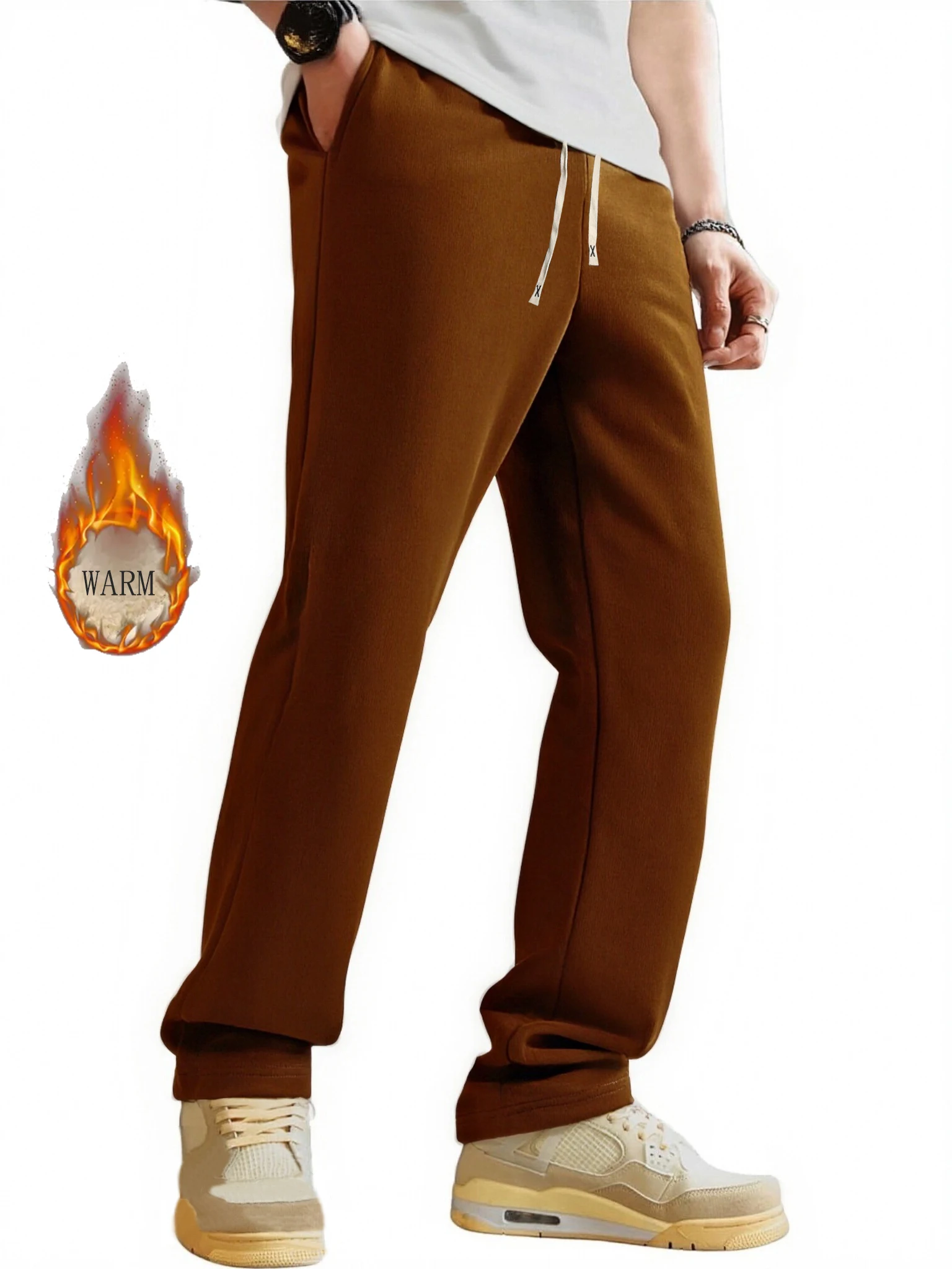 

Men's Casual Sports Pants Autumn And Winter Fleece Warm Pants Solid Color Jogging Comfortable Breathable Trousers