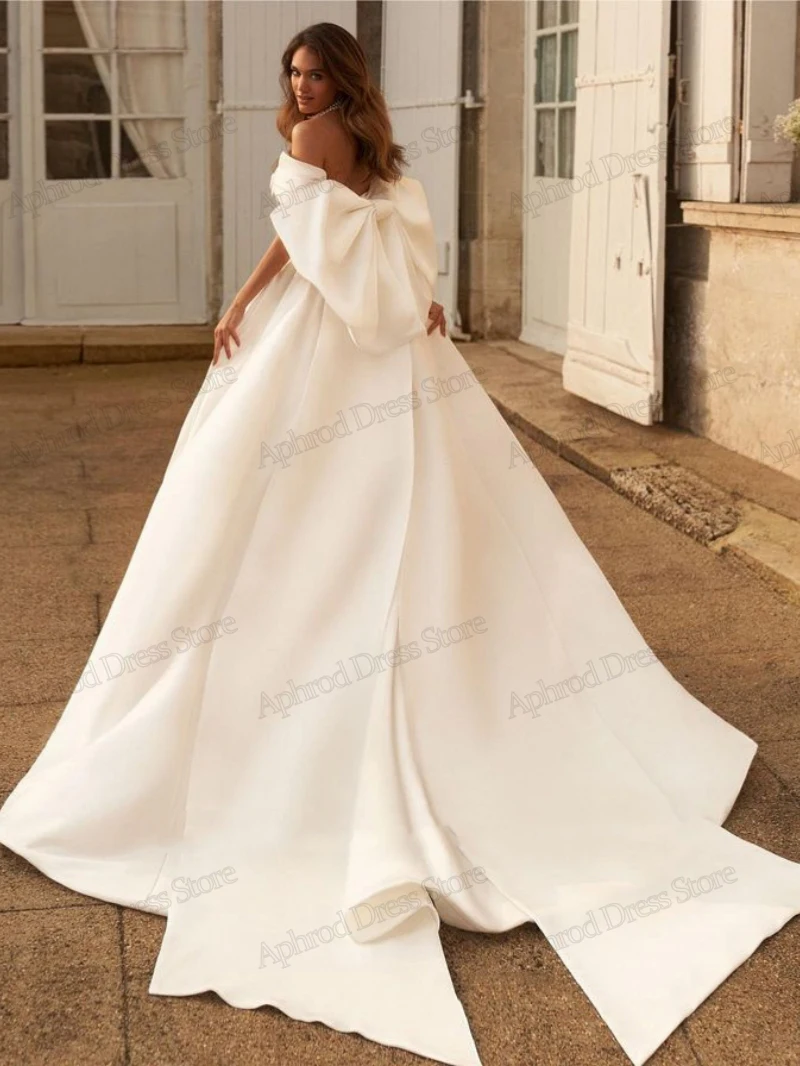 Charming Wedding Dresses Satin Bridal Gowns Bow Decoration Robes A Line Floor Length Elegant Vestidos De Novia 2025 Customized