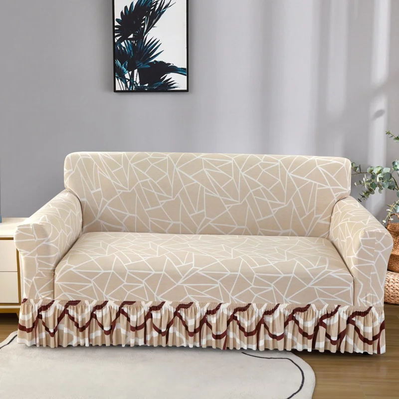 1pcs Stretch Print Sofa Cover With Skirt Elastic Sofa Armchair Cover 1/2/3/4-Seater Couch Slipcovers